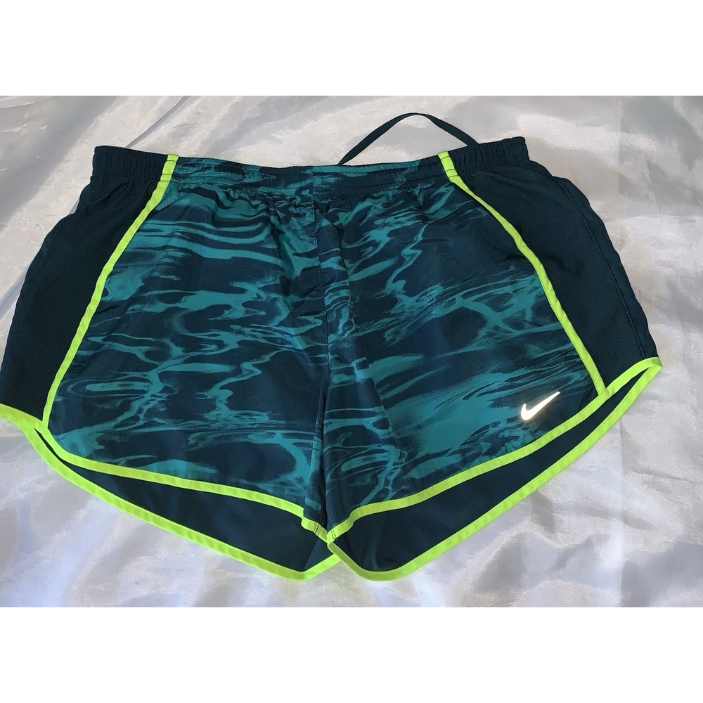 Nike dri-fit running shorts green water pattern built in‎ liner size Large 2003